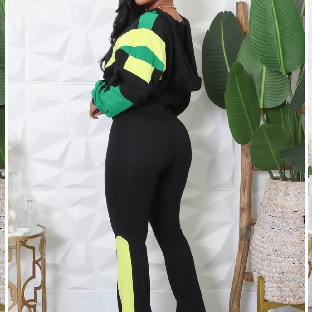 Black and Green Track Pants with Color Block Design